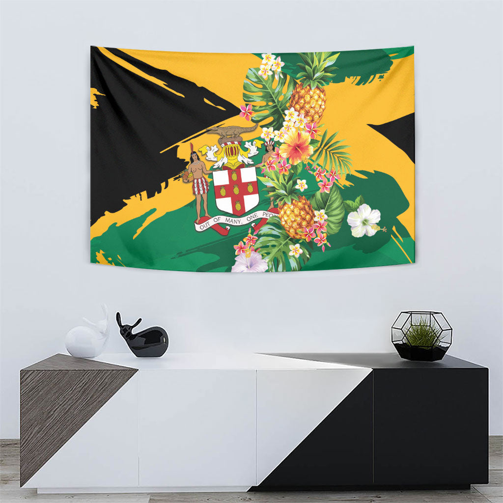 Jamaica Pineapple Tapestry Coat of Arms Tropical Flowers