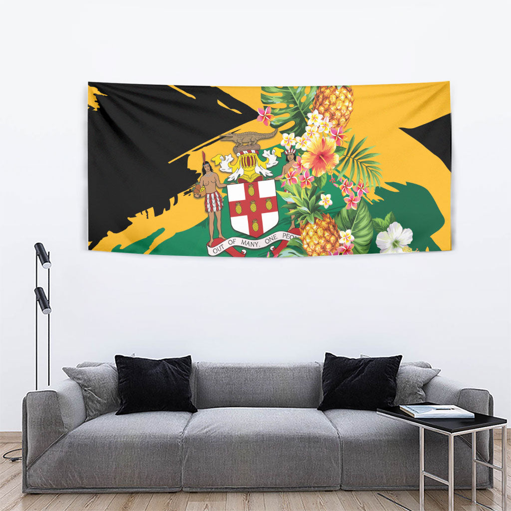 Jamaica Pineapple Tapestry Coat of Arms Tropical Flowers