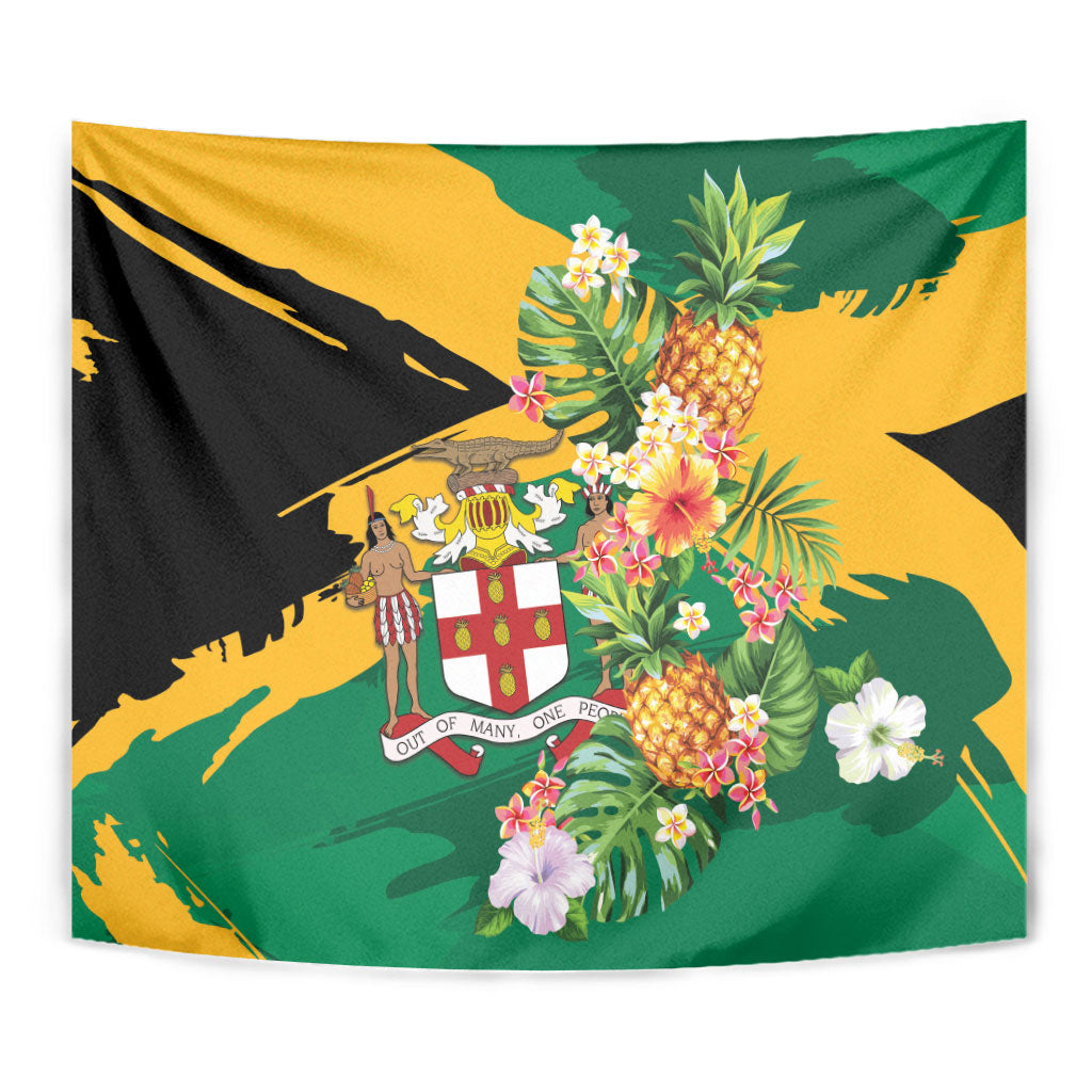 Jamaica Pineapple Tapestry Coat of Arms Tropical Flowers