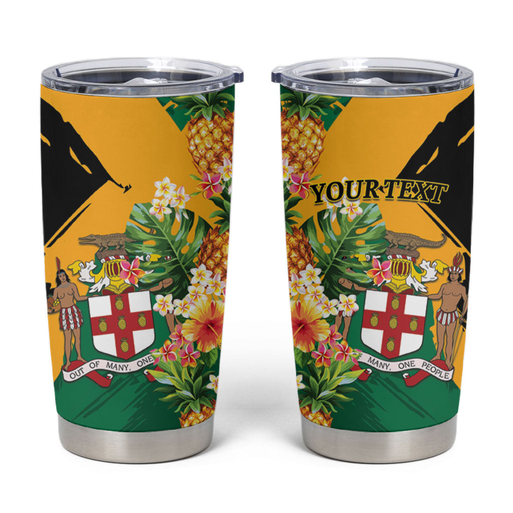 Personalized Jamaica Pineapple Tumbler Cup Coat of Arms Tropical Flowers