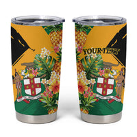 Personalized Jamaica Pineapple Tumbler Cup Coat of Arms Tropical Flowers