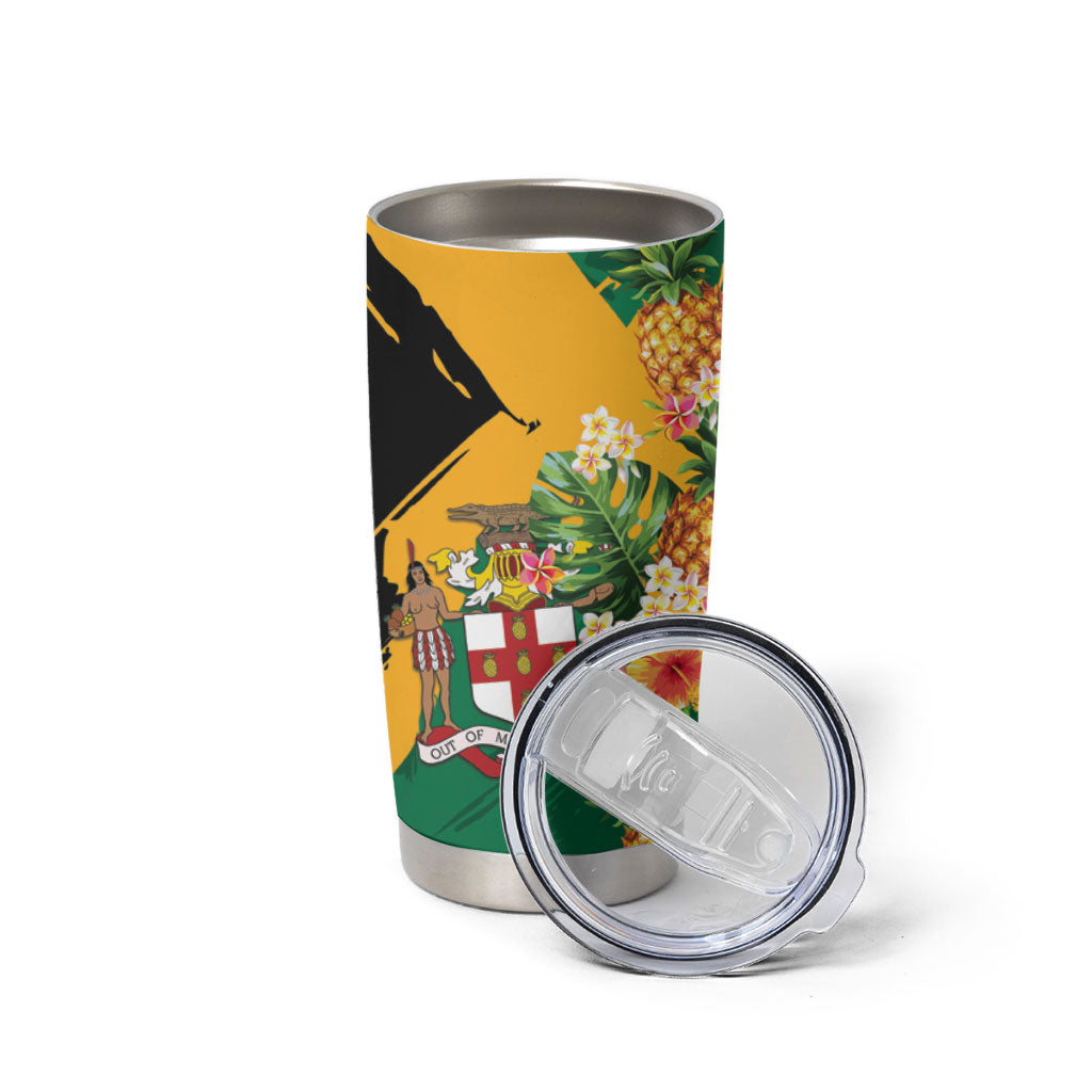 Personalized Jamaica Pineapple Tumbler Cup Coat of Arms Tropical Flowers