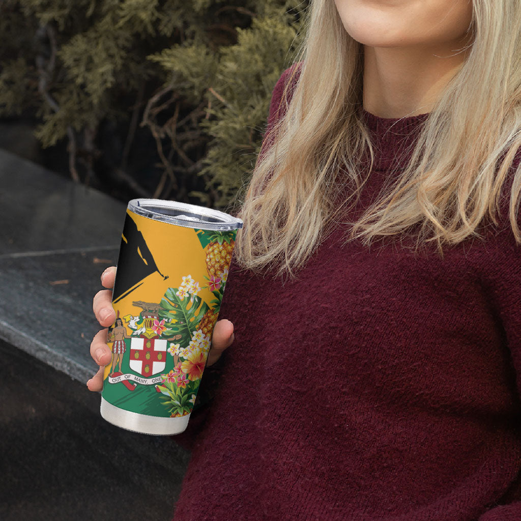 Personalized Jamaica Pineapple Tumbler Cup Coat of Arms Tropical Flowers