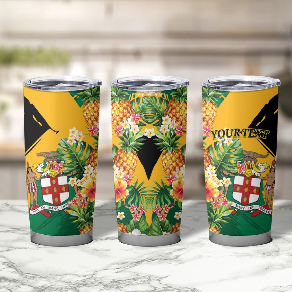 Personalized Jamaica Pineapple Tumbler Cup Coat of Arms Tropical Flowers
