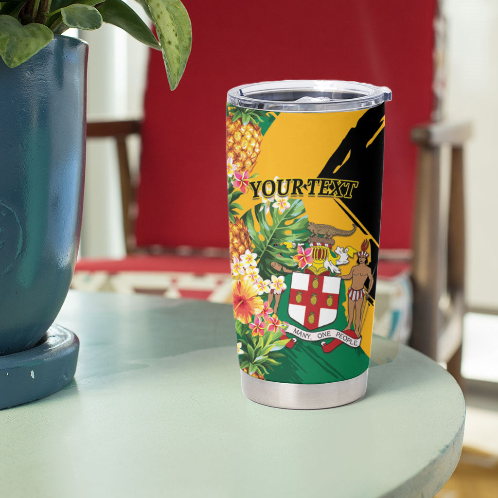 Personalized Jamaica Pineapple Tumbler Cup Coat of Arms Tropical Flowers
