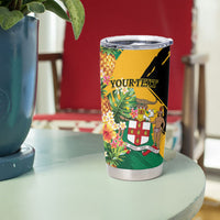 Personalized Jamaica Pineapple Tumbler Cup Coat of Arms Tropical Flowers