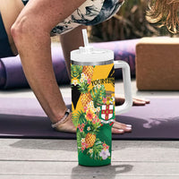 Personalized Jamaica Pineapple Tumbler With Handle Coat of Arms Tropical Flowers