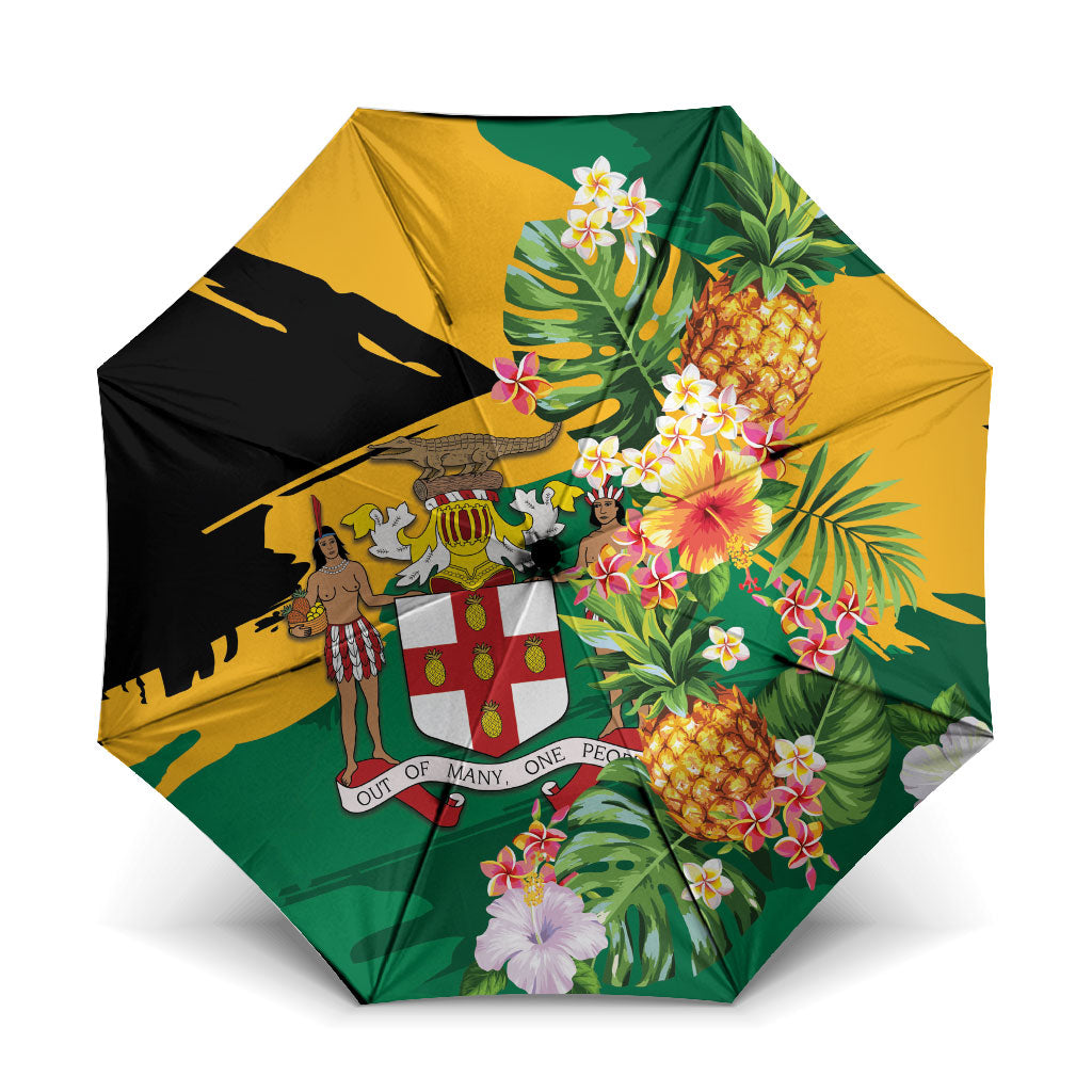 Jamaica Pineapple Umbrella Coat of Arms Tropical Flowers