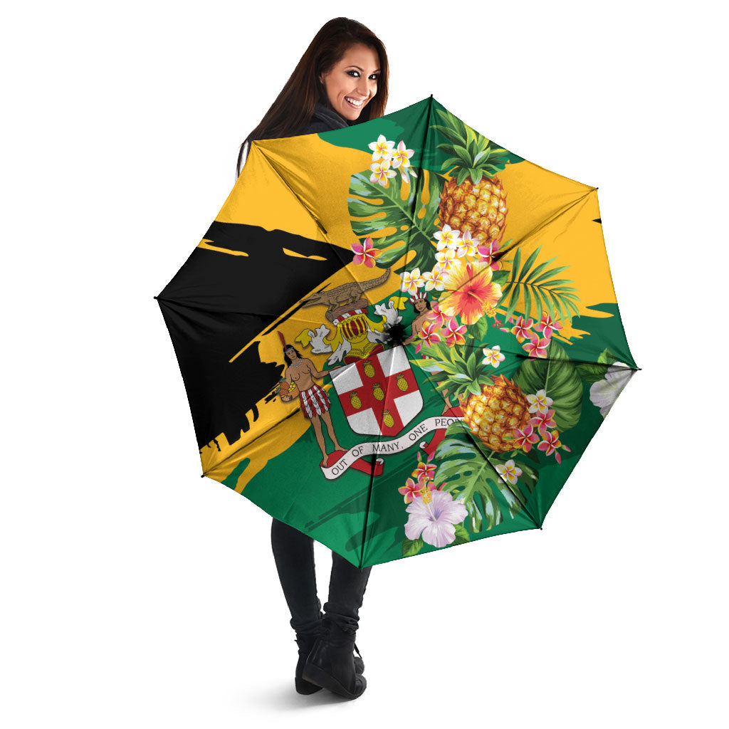 Jamaica Pineapple Umbrella Coat of Arms Tropical Flowers