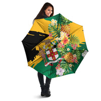 Jamaica Pineapple Umbrella Coat of Arms Tropical Flowers