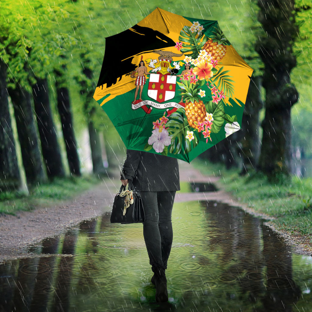 Jamaica Pineapple Umbrella Coat of Arms Tropical Flowers