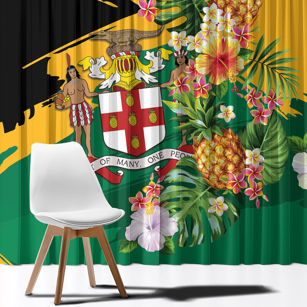 Jamaica Pineapple Window Curtain Coat of Arms Tropical Flowers