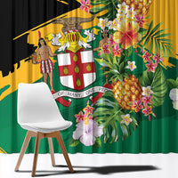 Jamaica Pineapple Window Curtain Coat of Arms Tropical Flowers