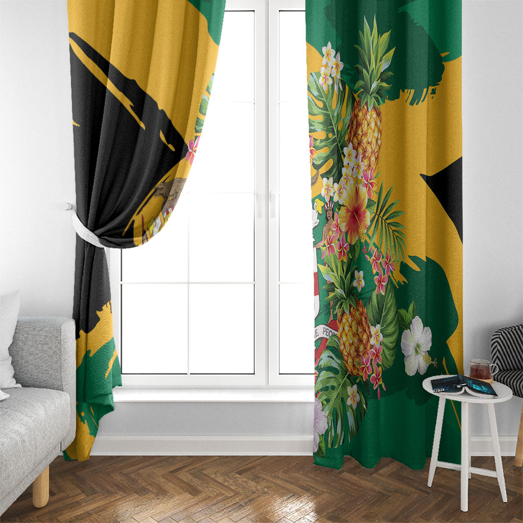 Jamaica Pineapple Window Curtain Coat of Arms Tropical Flowers