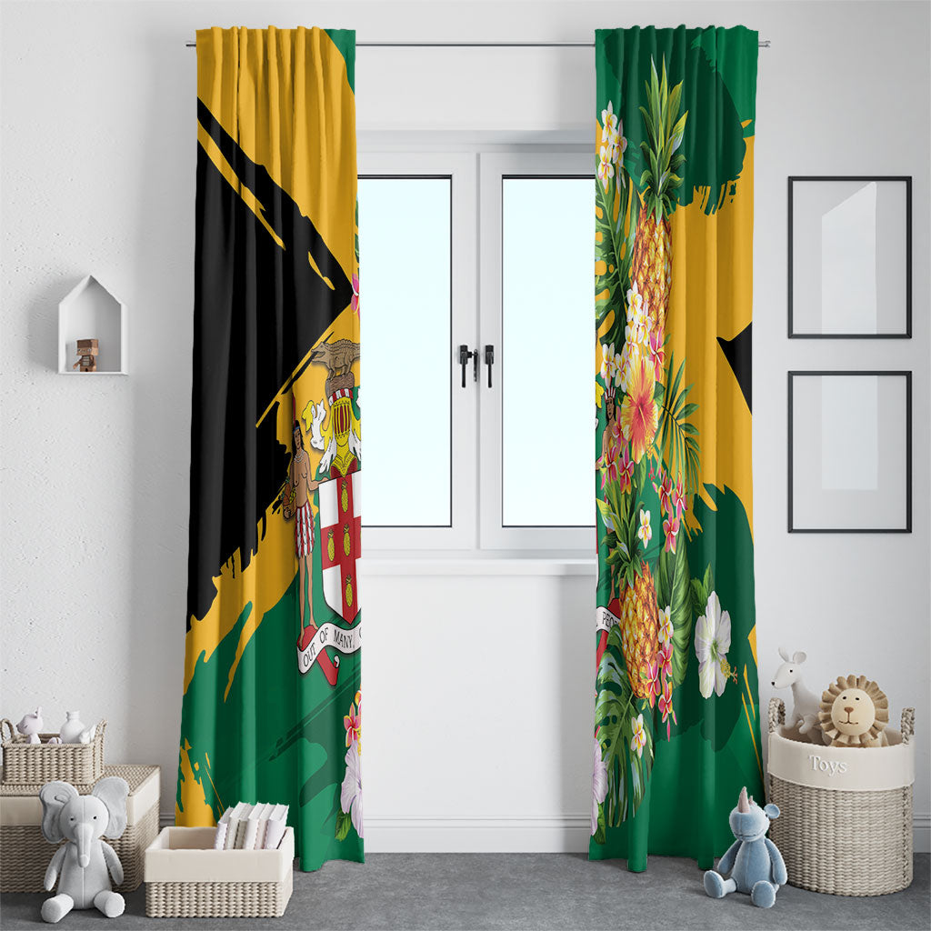 Jamaica Pineapple Window Curtain Coat of Arms Tropical Flowers