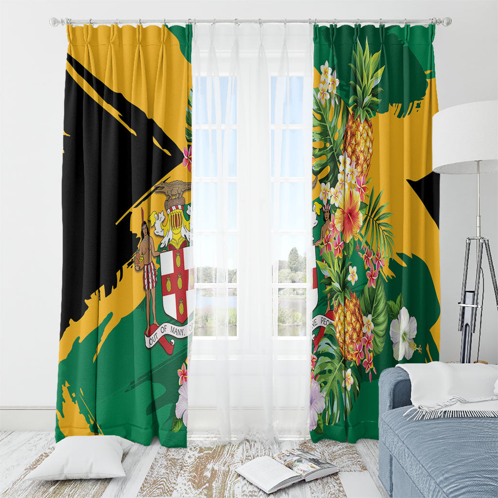 Jamaica Pineapple Window Curtain Coat of Arms Tropical Flowers