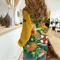 Personalized Jamaica Pineapple Women Casual Shirt Coat of Arms Tropical Flowers
