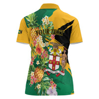 Personalized Jamaica Pineapple Women Polo Shirt Coat of Arms Tropical Flowers