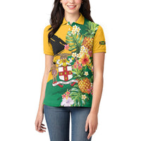 Personalized Jamaica Pineapple Women Polo Shirt Coat of Arms Tropical Flowers