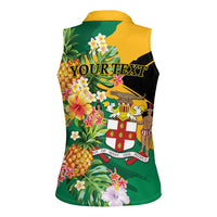 Personalized Jamaica Pineapple Women Sleeveless Polo Shirt Coat of Arms Tropical Flowers