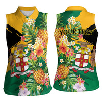 Personalized Jamaica Pineapple Women Sleeveless Polo Shirt Coat of Arms Tropical Flowers