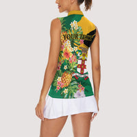 Personalized Jamaica Pineapple Women Sleeveless Polo Shirt Coat of Arms Tropical Flowers
