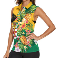 Personalized Jamaica Pineapple Women Sleeveless Polo Shirt Coat of Arms Tropical Flowers