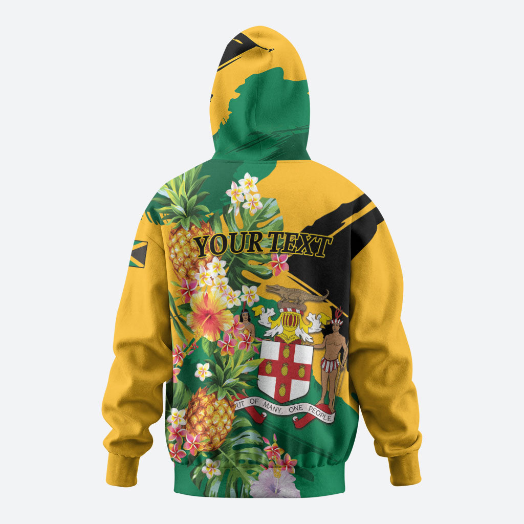 Personalized Jamaica Pineapple Zip Hoodie Coat of Arms Tropical Flowers