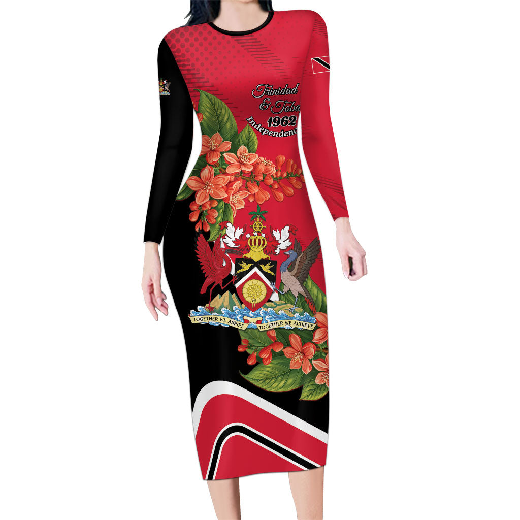 Personalised Trinidad and Tobago 1962 Long Sleeve Bodycon Dress Happy Independence Day