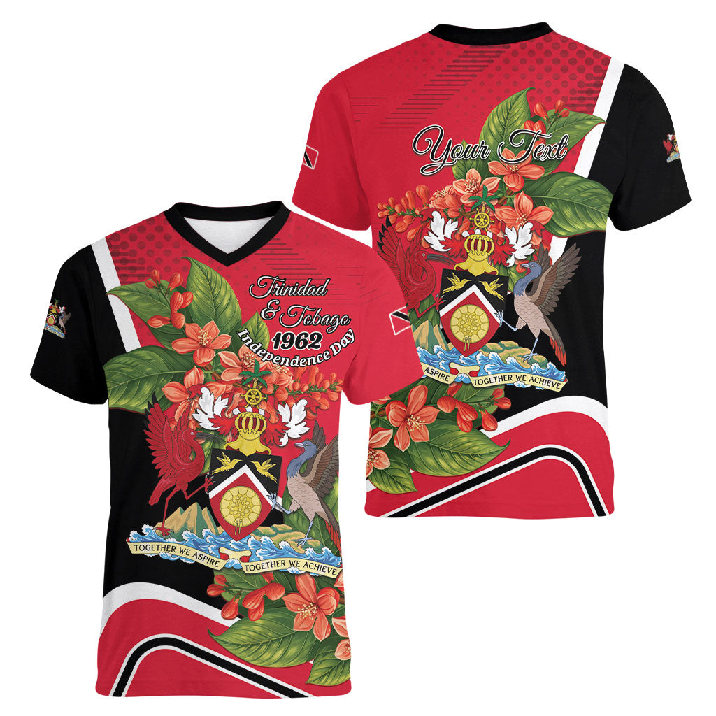 Personalised Trinidad and Tobago 1962 Women V-Neck T-Shirt Happy Independence Day