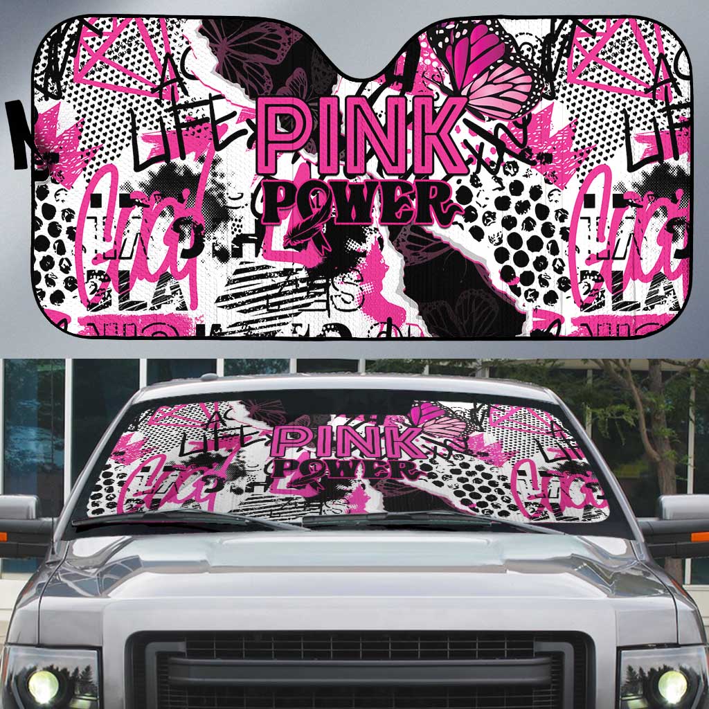 Pink Power Graffiti Auto Sun Shade Breast Cancer Awareness - Wonder Print Shop
