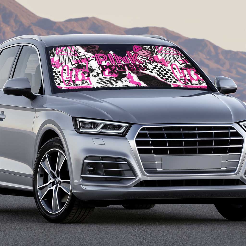 Pink Power Graffiti Auto Sun Shade Breast Cancer Awareness - Wonder Print Shop