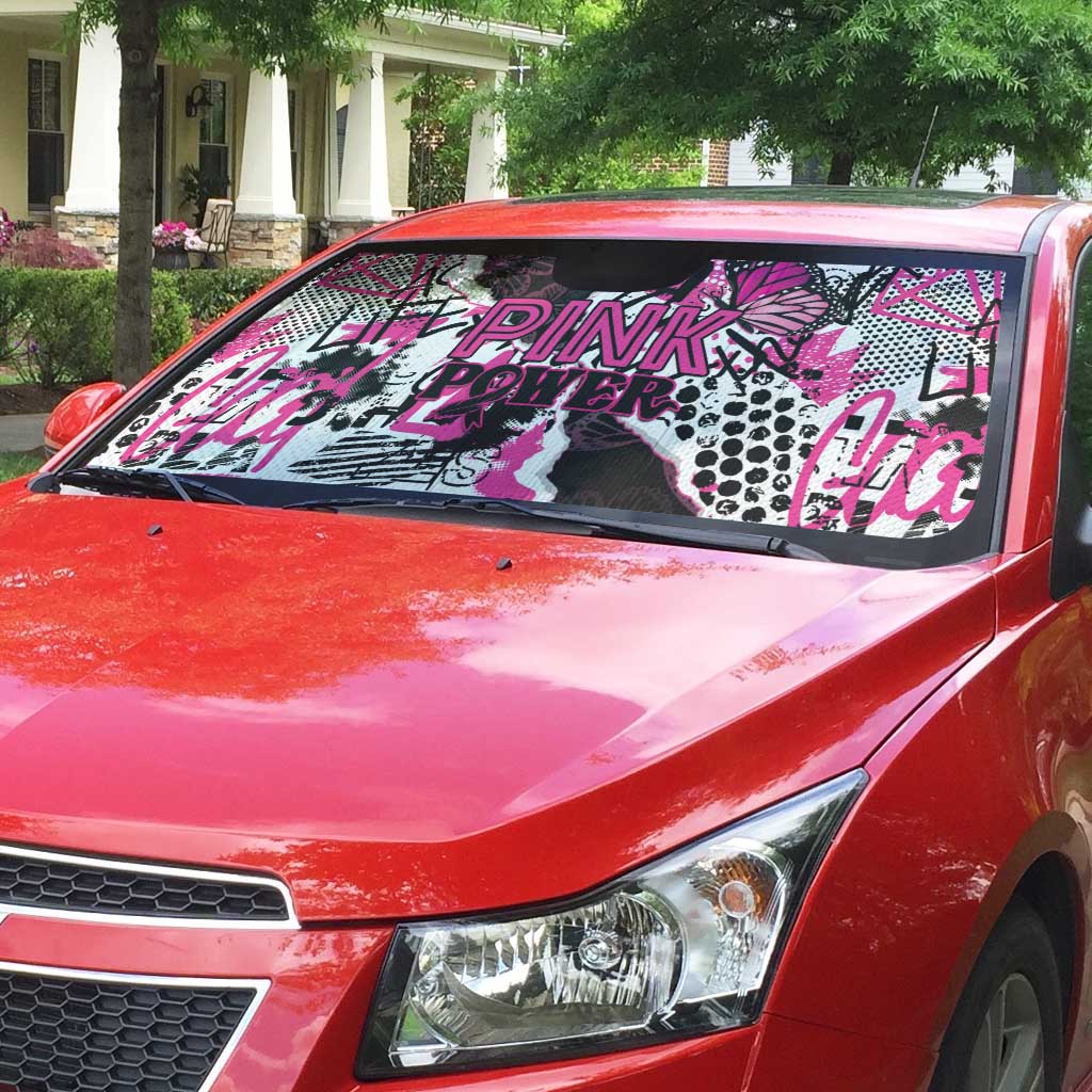 Pink Power Graffiti Auto Sun Shade Breast Cancer Awareness - Wonder Print Shop