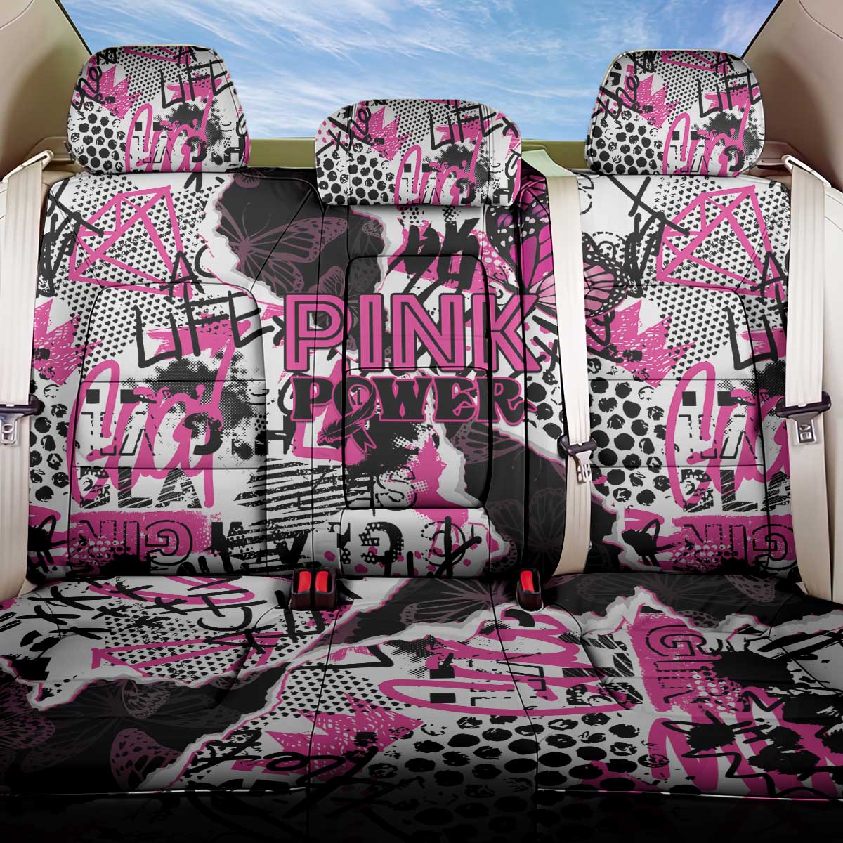 Pink Power Graffiti Back Car Seat Cover Breast Cancer Awareness - Wonder Print Shop