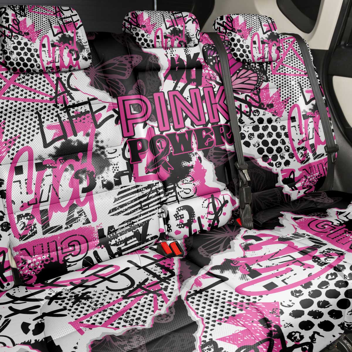 Pink Power Graffiti Back Car Seat Cover Breast Cancer Awareness - Wonder Print Shop