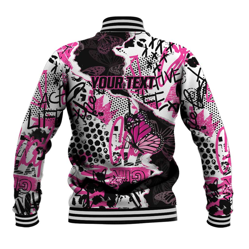 Personalized Pink Power Graffiti Baseball Jacket Breast Cancer Awareness - Wonder Print Shop