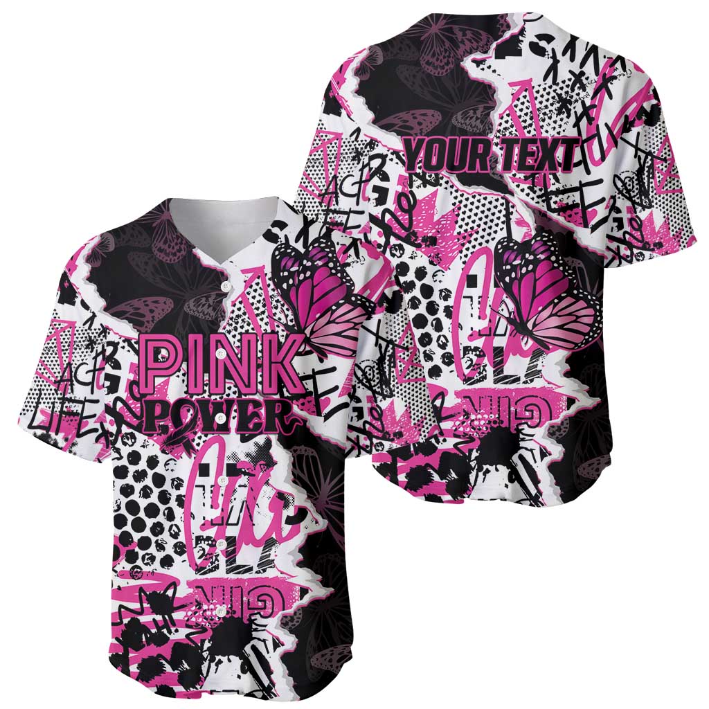 Personalized Pink Power Graffiti Baseball Jersey Breast Cancer Awareness - Wonder Print Shop
