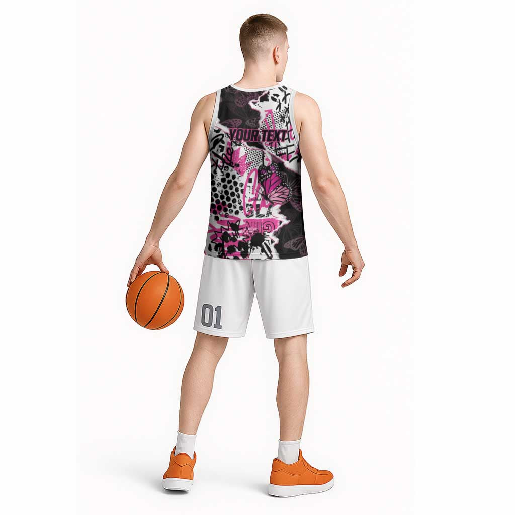 Personalized Pink Power Graffiti Basketball Jersey Breast Cancer Awareness - Wonder Print Shop