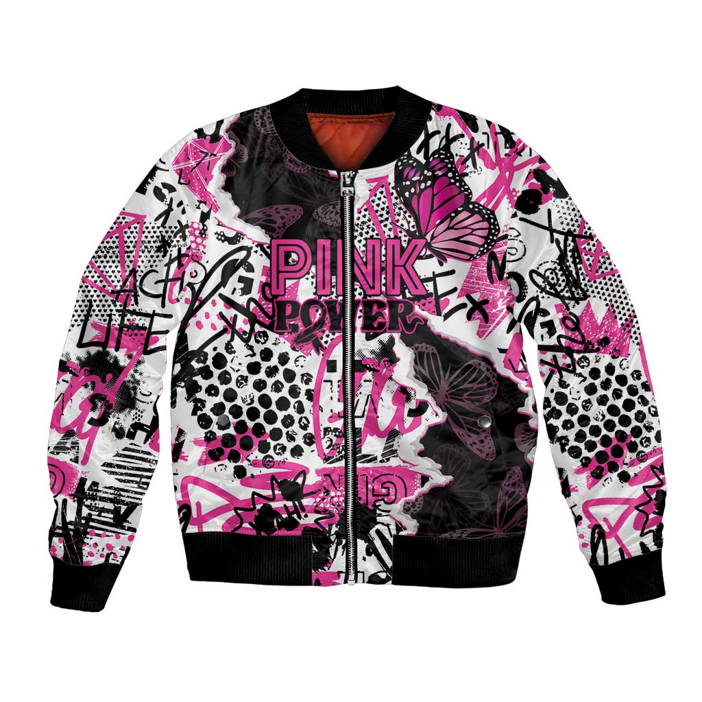 Personalized Pink Power Graffiti Bomber Jacket Breast Cancer Awareness - Wonder Print Shop