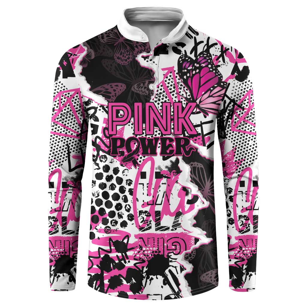 Personalized Pink Power Graffiti Button Sweatshirt Breast Cancer Awareness - Wonder Print Shop