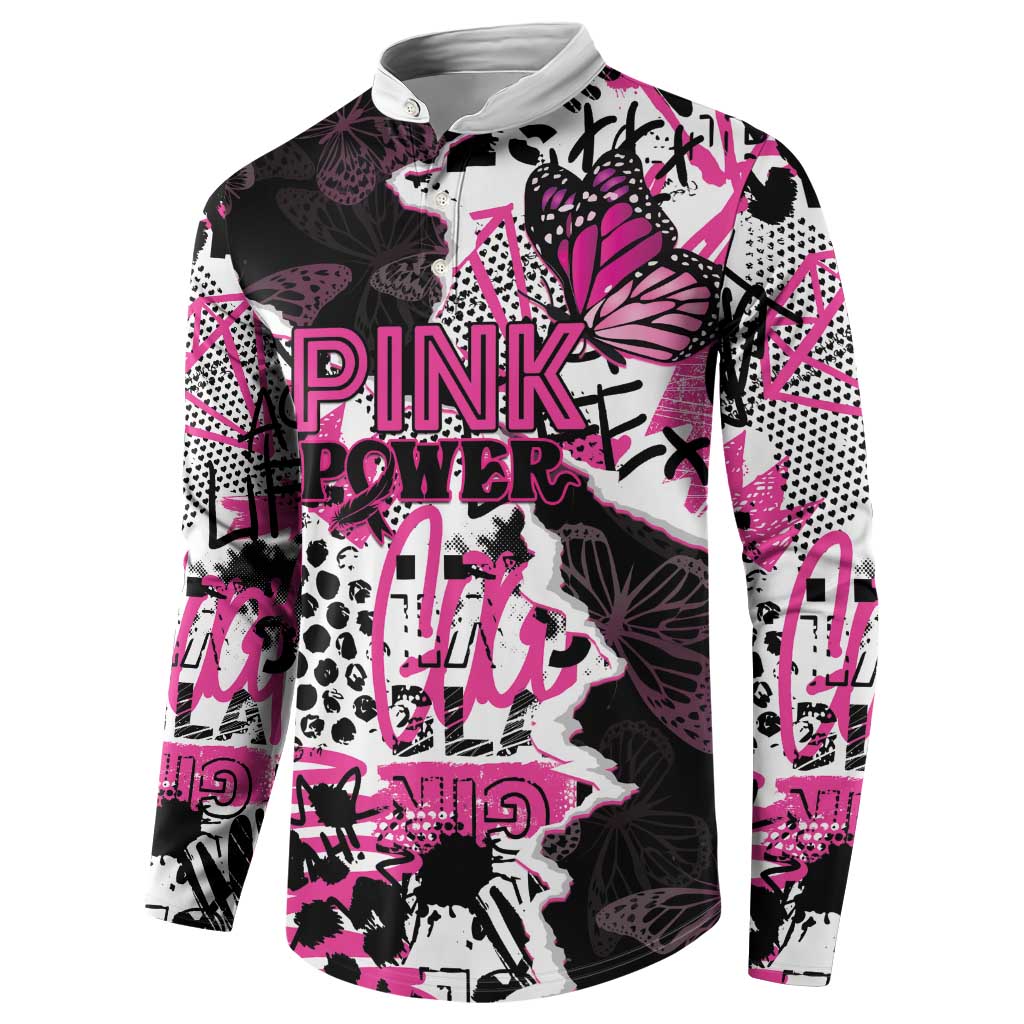 Personalized Pink Power Graffiti Button Sweatshirt Breast Cancer Awareness - Wonder Print Shop