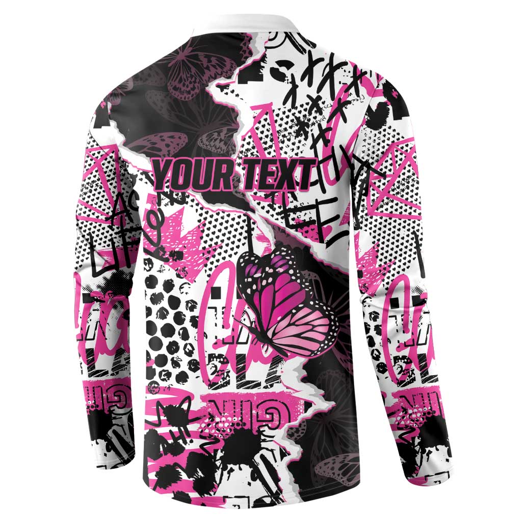 Personalized Pink Power Graffiti Button Sweatshirt Breast Cancer Awareness - Wonder Print Shop