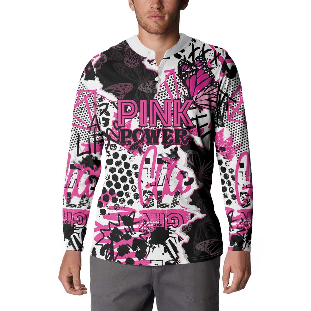 Personalized Pink Power Graffiti Button Sweatshirt Breast Cancer Awareness - Wonder Print Shop