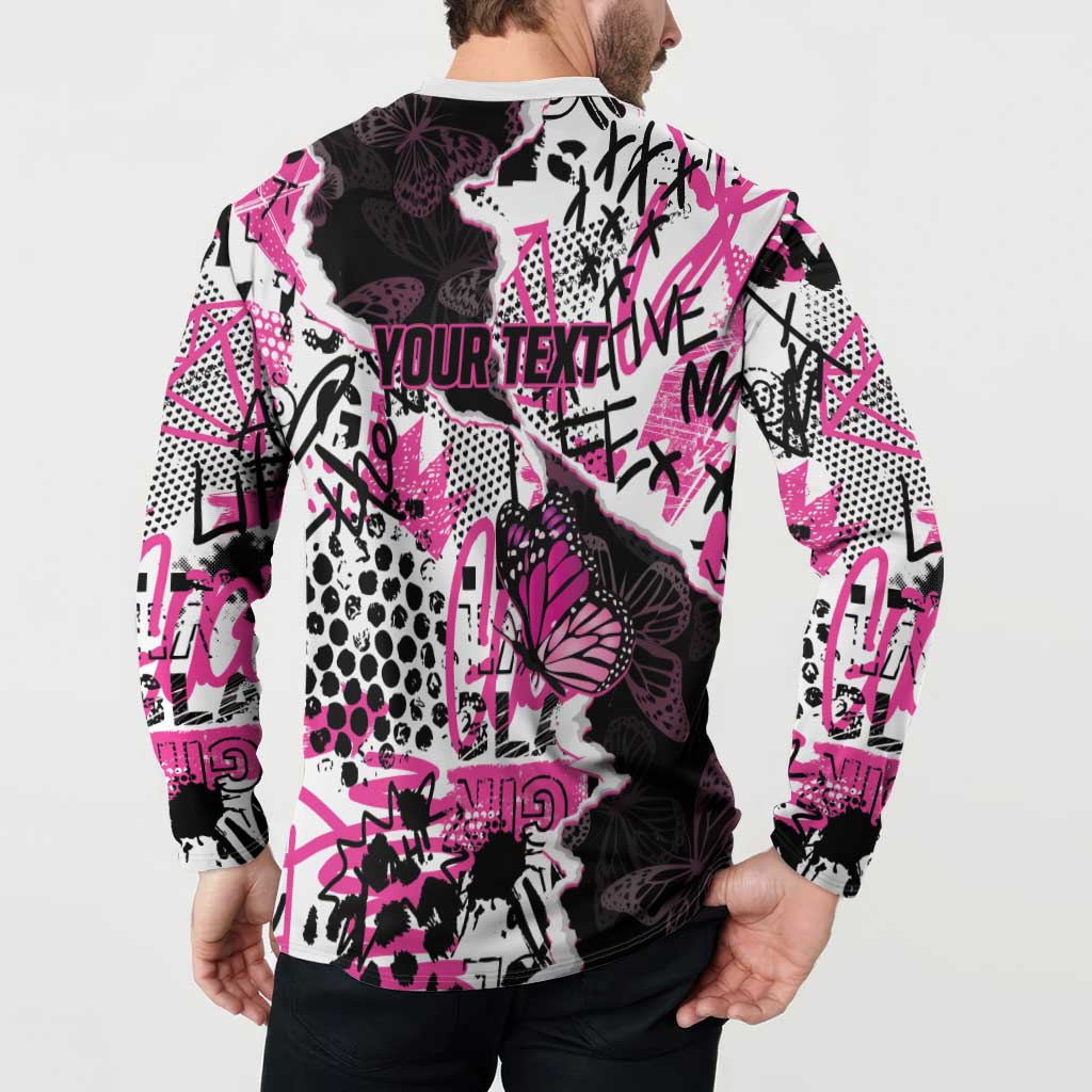 Personalized Pink Power Graffiti Button Sweatshirt Breast Cancer Awareness - Wonder Print Shop