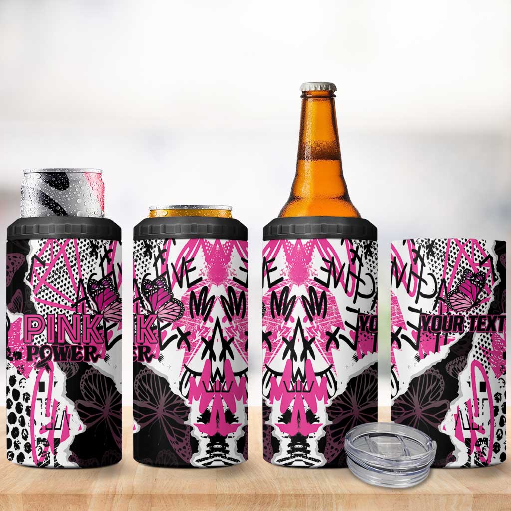 Personalized Pink Power Graffiti 4 in 1 Can Cooler Tumbler Breast Cancer Awareness - Wonder Print Shop