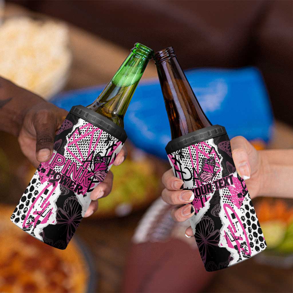 Personalized Pink Power Graffiti 4 in 1 Can Cooler Tumbler Breast Cancer Awareness - Wonder Print Shop