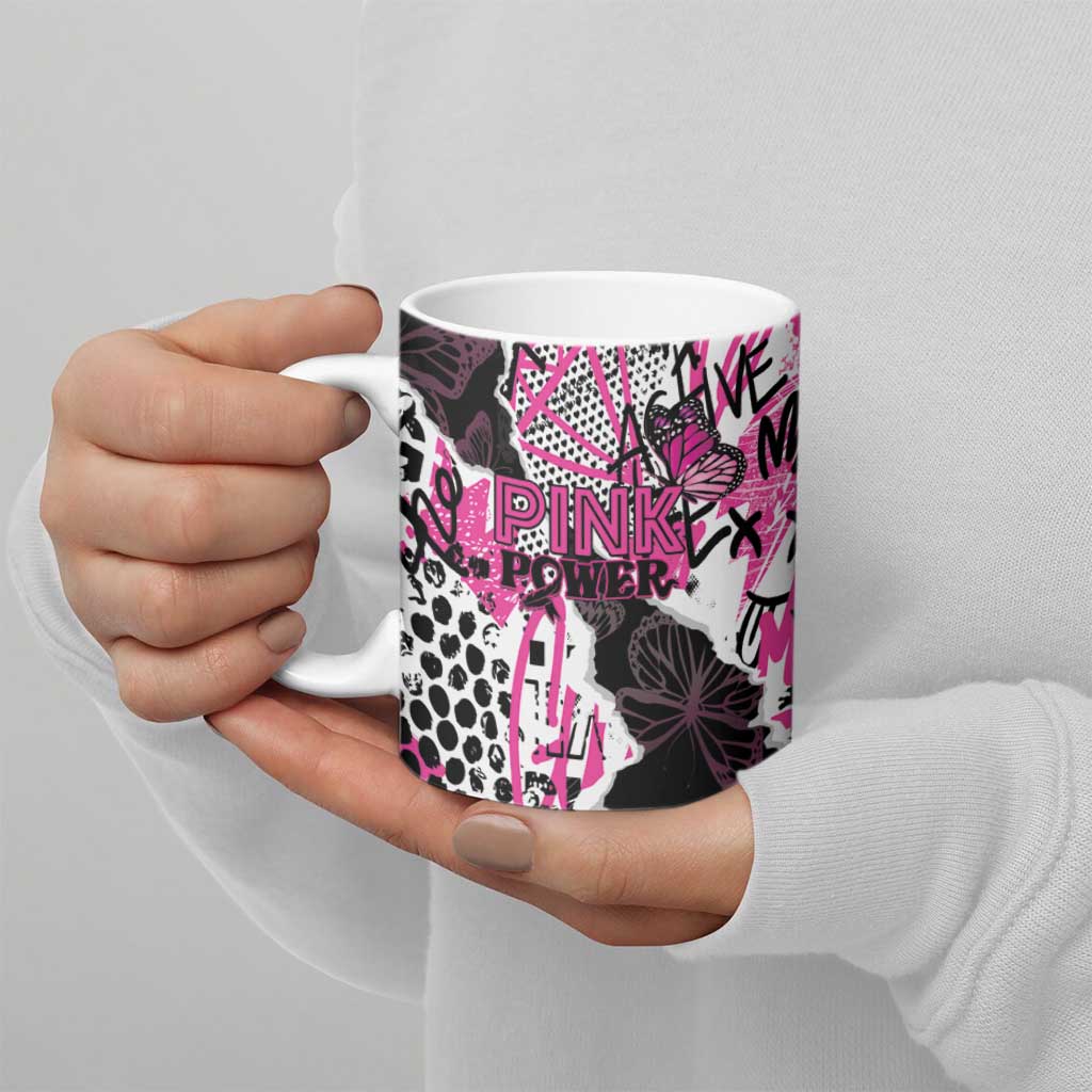 Personalized Pink Power Graffiti Ceramic Mug Breast Cancer Awareness - Wonder Print Shop
