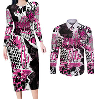 Personalized Pink Power Graffiti Couples Matching Long Sleeve Bodycon Dress and Long Sleeve Button Shirt Breast Cancer Awareness - Wonder Print Shop