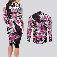 Personalized Pink Power Graffiti Couples Matching Long Sleeve Bodycon Dress and Long Sleeve Button Shirt Breast Cancer Awareness - Wonder Print Shop