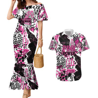 Personalized Pink Power Graffiti Couples Matching Mermaid Dress and Hawaiian Shirt Breast Cancer Awareness - Wonder Print Shop